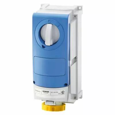 Prise fixe vertical avec interrupteur de blocage - avec fond �tanche - pour utilisation s�v�re - 3p+t 63a 110v4h - ip66 (GW66525