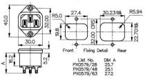 Prise iec chassis male 2 poles + terre  10a/250vac c6,3