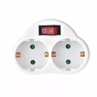 Prise Interm�diaire Avec Interrupteur On/Off - 2 Prises - Terre Allemande (EB2SWN-G)