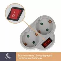 Prise Interm&eacute;diaire Avec Interrupteur On/Off - 2 Prises - Terre Allemande (EB2SWN-G)