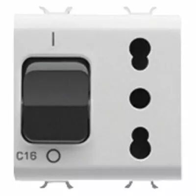 Prise interverrouill� - 2p+t 16a - p17-p11 - avec disjoncteur magn�tothermique 1p+n 16a - 230v ac - 2 modules - blanc - chorus