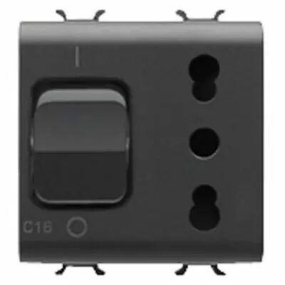 Prise interverrouill� - 2p+t 16a - p17-p11 - avec disjoncteur magn�tothermique 1p+n 16a - 230v ac - 2 modules - noir - chorus