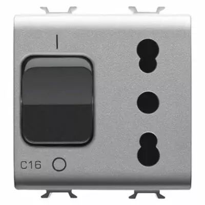 Prise interverrouill� - 2p+t 16a - p17-p11 - avec disjoncteur magn�tothermique 1p+n 16a - 230v ac - 2 modules - titane - chorus