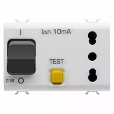 Prise interverrouill� - 2p+t 16a - p17-p11 - avec disjoncteur magn�tothermique diff�rentiel 1p+n 16a - 230v ac - 3 modules - bla