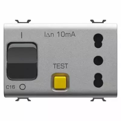 Prise interverrouill� - 2p+t 16a - p17-p11 - avec disjoncteur magn�tothermique diff�rentiel 1p+n 16a - 230v ac - 3 modules - tit