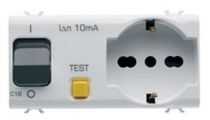 Prise interverrouillé - 2p+t 16a - p17-p11 - avec disjoncteur magnétothermique différentiel 1p+n 16a - 230v ac - 4 modules - bla