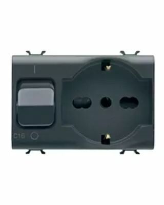 Prise interverrouill� - 2p+t 16a - p30-p17 - avec disjoncteur magn�tothermique 1p+n 16a - 230v ac - 3 modules - noir - chorus
