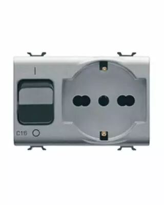 Prise interverrouill� - 2p+t 16a - p30-p17 - avec disjoncteur magn�tothermique 1p+n 16a - 230v ac - 3 modules - titane - chorus