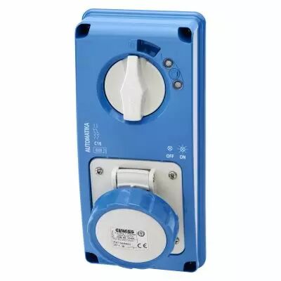 Prise verticale �tanche Sans fond et avec Disjoncteur magnetothermique.2P+T 16A 230V6H MT60C IP67 (GW66154N)