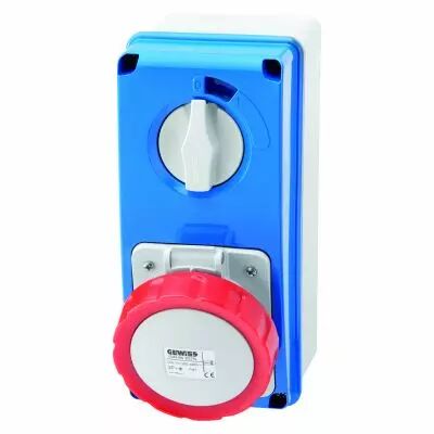 Prises verticales �tanches avec interrupteur de verrouillage 50/60hz avec fonc (IEC309) (IP55)2p+t 16a 400v 9h sbf (GW66207N)