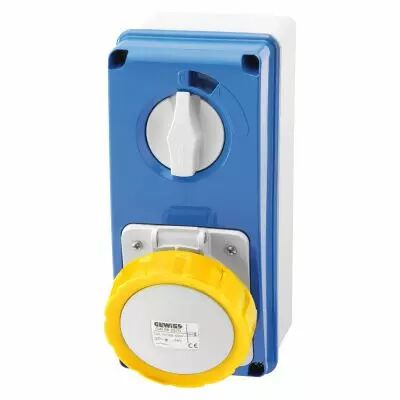 Prises verticales �tanches avec interrupteur de verrouillage 50/60hz avec fonc (IEC309) (IP55)3p+n+t 16a 110v 4h sbf (GW66203N)