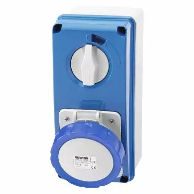 Prises verticales �tanches avec interrupteur de verrouillage 50/60hz avec fonc (IEC309) (IP55)3p+t 32a 230v 9h sbf (GW66216N)