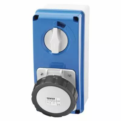 Prises verticales �tanches avec interrupteur de verrouillage 50/60hz avec fonc (IEC309) (IP55)3p+t 32a 500v 7h sbf (GW66221N)