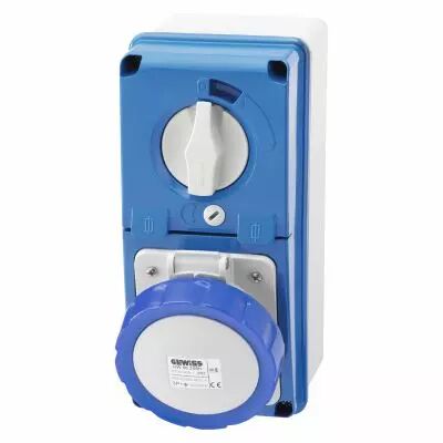 Prises verticales �tanches avec interrupteur de verrouillage 50/60hz avec fond et socle porte fusible (IEC309) (IP67)2p+t 16a 23