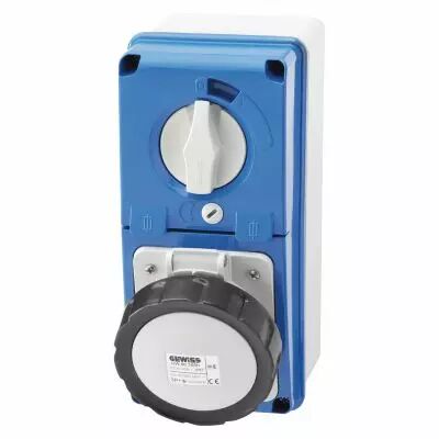 Prises verticales �tanches avec interrupteur de verrouillage 50/60hz avec fond et socle porte fusible (IEC309) (IP67)3p+n+t 32a