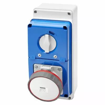 Prises verticales �tanches avec interrupteur de verrouillage 50/60hz avec fond et socle porte fusible (IEC309) (IP67)3p+t 63a 40