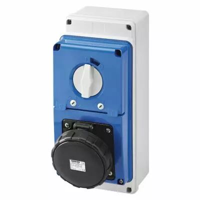 Prises verticales �tanches avec interrupteur de verrouillage 50/60hz avec fond et socle porte fusible (IEC309) (IP67)3p+t 63a 50