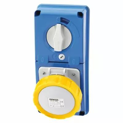 Prises verticales �tanches avec interrupteur de verrouillage 50/60hz sans fond et avec socle porte fusible (IEC309) (IP55)2p+t 3