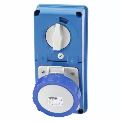 Prises verticales �tanches avec interrupteur de verrouillage 50/60hz sans fond et avec socle porte fusible (IEC309) (IP55)2p+t 3