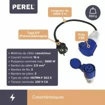 Raccord fiche schuko vers prise cee - 3m (ECEEA3)