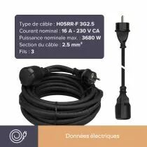 Rallonge en caoutchouc 25m - 3g2.5 (EC25R25)