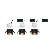 Spot encastré LED Gil Kit de base IP44 rond 68mm Coin 3x6W 3x470lm 230V 2700K Noir mat/Doré (93379)