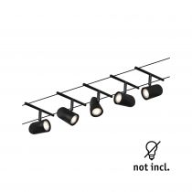 Spot pour cable tendu  Cup max5x10W noir dép/chrome GU5,3 12V CC 60VA Syn/Métal (94469)