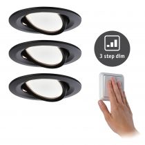 Spots encastrés LED Nova ronds 3x6,5W Noir/dépoli orientable gradable sur 3niveaux Blanc chaud kit de3 (94472)