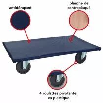 Support roulant pour meubles - rectangulaire - 650 x 400 mm - charge max. 400 kg (QT407)