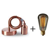 Suspension cuivre E27 + Ampoule Edison filament métallique droit 40W