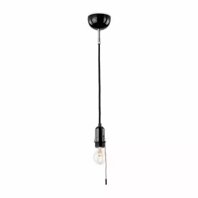 Suspension E27 en Bakelite noire avec cable Tissu noir 1,5m et interrupteur � tirette (100637)