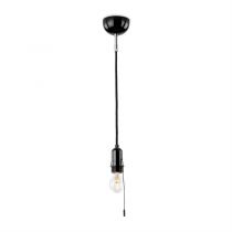 Suspension E27 en Bakelite noire avec cable Tissu noir 1,5m et interrupteur à tirette (100637)