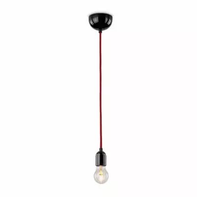 Suspension E27 en Bakelite noire avec cable Tissu rouge 1,5m (100813)