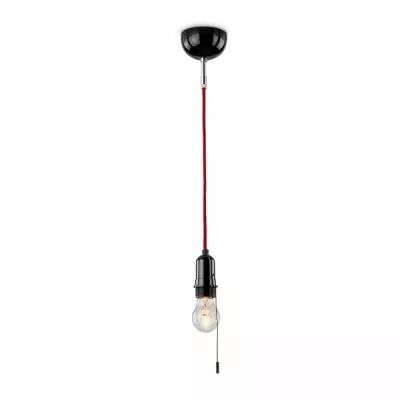 Suspension E27 en Bakelite noire avec cable Tissu rouge 1,5m et interrupteur � tirette (100812)