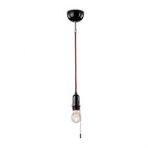 Suspension E27 en Bakelite noire avec cable Tissu rouge 1,5m et interrupteur à tirette (100812)