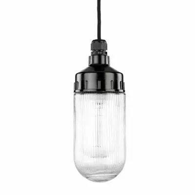 Suspension E27 en duroplast et verre stri� avec cable tissu noir 2m (100848)