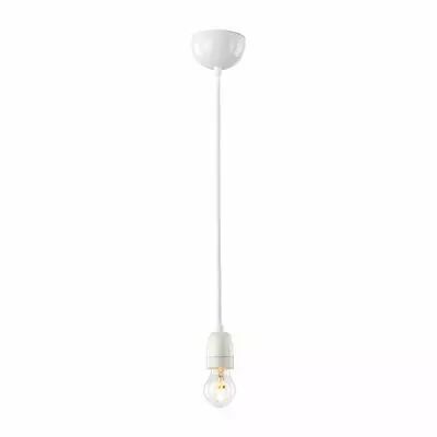Suspension E27 en Porcelaine blanche avec cable Tissu blanc 1,5m (100446)
