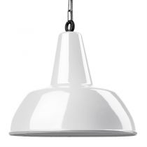 Suspension émaillée Diffusion large blanche E27 diam 40 cm avec cable en tissu noir et blanc 1,5m (100045)