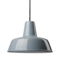 Suspension émaillée Diffusion large grise E27 diam 30 cm avec cable en tissu noir et blanc 1,5m (100040)