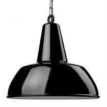 Suspension émaillée Diffusion large noire E27 diam 40 cm avec cable en tissu noir et blanc 1,5m (100044)