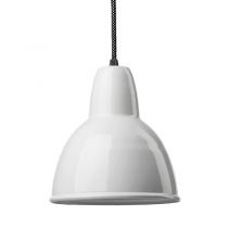 Suspension émaillée ronde blanche E27 diam 17 cm avec cable en tissu noir et blanc 1,5m (100050)