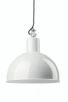 Suspension émaillée ronde blanche E27 diam 35 cm avec cable en tissu noir et blanc 1,5m (100059)