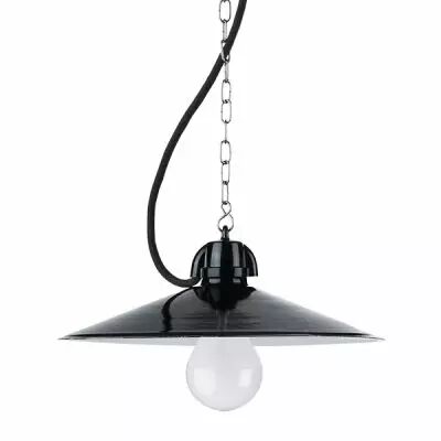 Suspension en email et duroplast noir avec cable tissu noir et chaine 1,5m (100875)