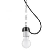 Suspension en porcelaine blanche et duroplast noir avec cable tissu noir et chaine 1,5m (100879)