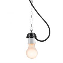 Suspension en porcelaine blanche et duroplast noir avec cable tissu noir et chaine 1,5m (100879)