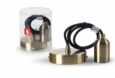 Suspension m�tal bronze avec c�ble textile noir de 1m et douille lisse E27