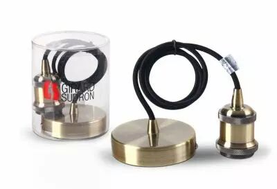 Suspension m�tal bronze avec c�ble textile noir de 1met douille filet�e E27