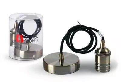Suspension m�tal gris avec c�ble textile noir de 1m et douille E27