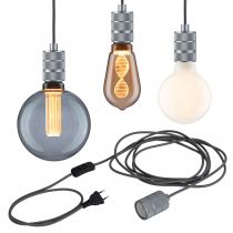 Suspension Neordic Tilla avec prise max20W E27 gris aluminium 230V tissu/mét (78437)