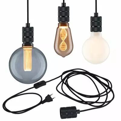 Suspension Neordic Tilla avec prise max20W E27 noir graphite 230V tissu/m�t (78436)